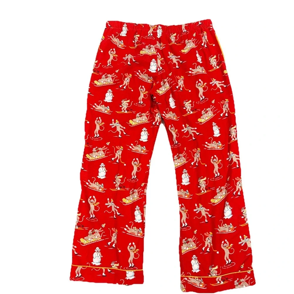 Nick & Nora Pants Womens Large Red Ice Skating Sock Monkey Flannel Pajama Lounge